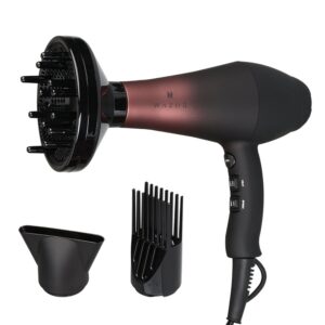 Wazor Professional Hair Dryer Ionic Ceramic Tourmaline Blow Dryer 1875W Far Infrared Heat Dryer With 3 Blow Dry Attachments